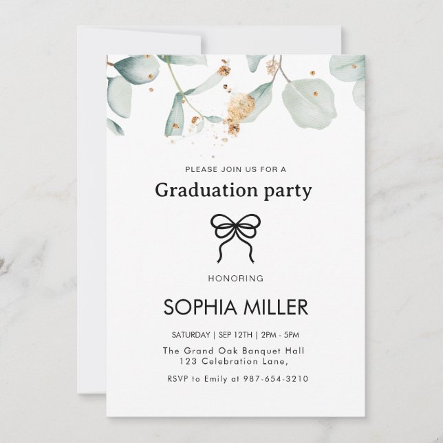 Invitation Floral Green Foliage Graduage Party (Devant)