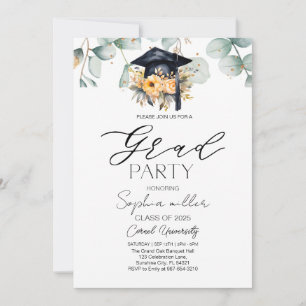Invitation Floral Green Foliage Graduage Party