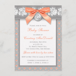Invitation floral gris IMPRIMÉ de baby shower de