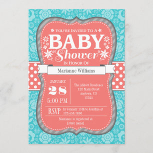 Invitation floral gris turquoise de corail de baby