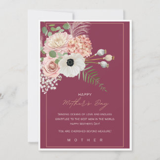 Invitation Floral Happy Mothers Day Card Élégant cadeau pour 