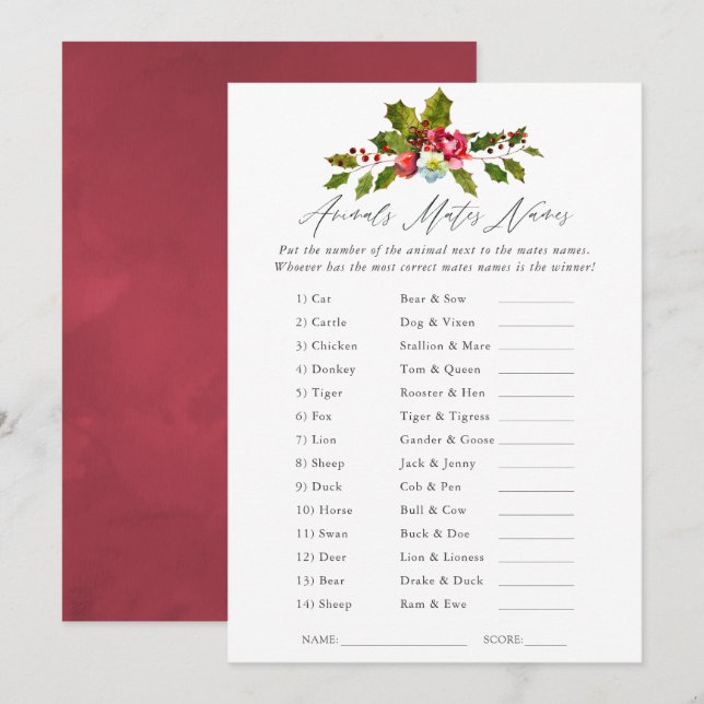 Invitation Floral Holly Fête des mariées de Noël (Devant / Derrière)