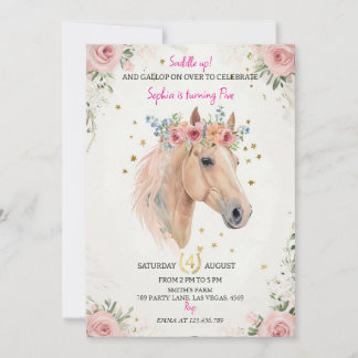Invitation Floral Horse Kids Birthday Invite Template