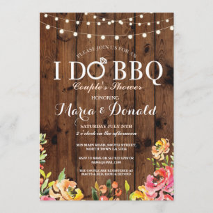 Invitation Floral I DO BBQ Couples Douche Coral Wood Invitati