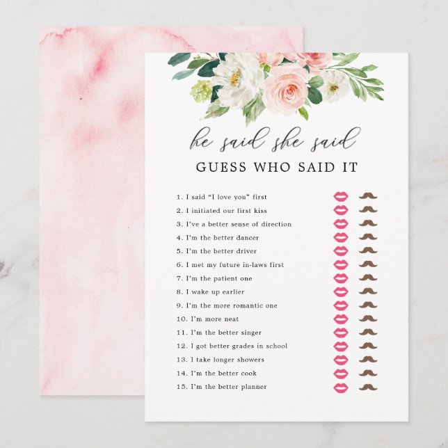 Invitation Floral Il A Dit Qu'Elle A Dit Fête des mariées Car (Devant / Derrière)