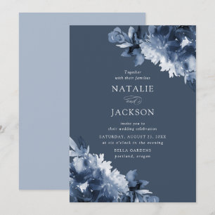 Invitation Floral Indigo Abstrait Mariage