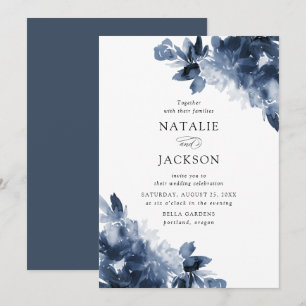 Invitation Floral Indigo Abstrait Mariage