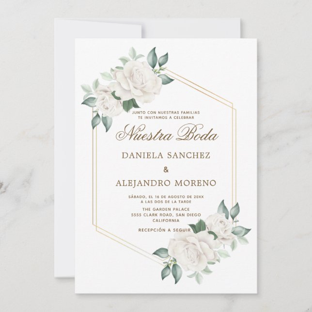 Invitation Floral ivoire moderne Nuestra Boda Mariage espagno (Devant)