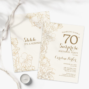 Invitation Floral Ivory Gold Surprise 70e fête d'anniversaire
