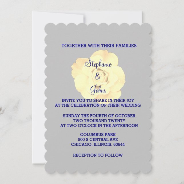 Invitation Floral Ivory White Creme Rose Custom Grey Mariage (Devant)