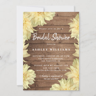Invitation Floral Jaune Dahlia Fête des mariées en bois rusti