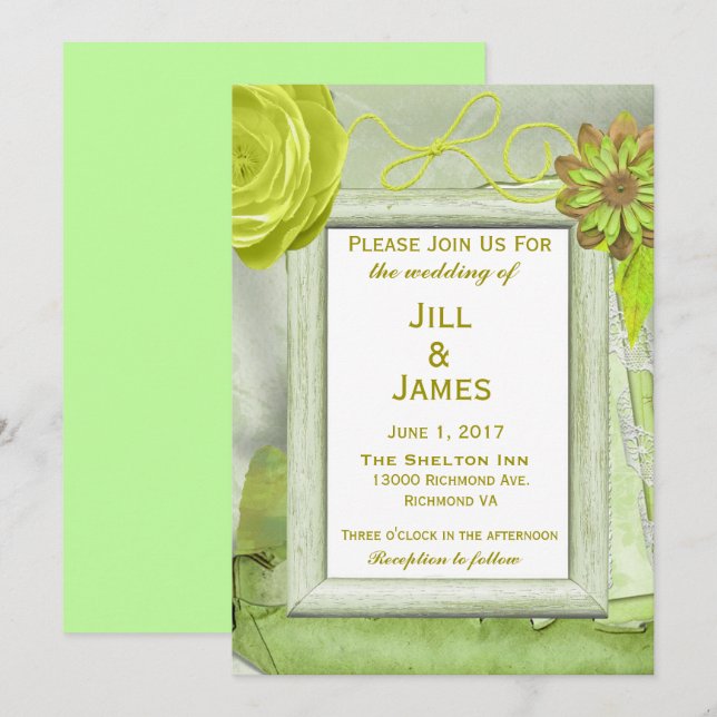 Invitation Floral Jaune et Mariage vert (Devant / Derrière)