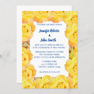 Invitation Floral Jaune Marine Bleu Rose Cool QR Code Mariage