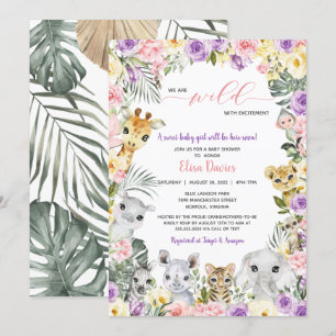 Invitation Floral Jungle Safari Animaux Fille Baby shower
