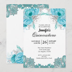 Invitation Floral Lace Quinceanera