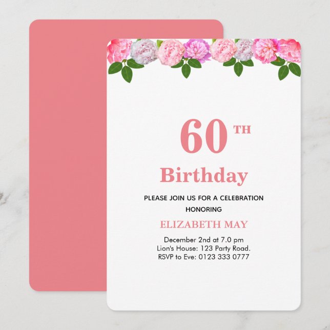 Invitation Floral & Laurel Feuilles 40e, 60e anniversaire (Devant / Derrière)