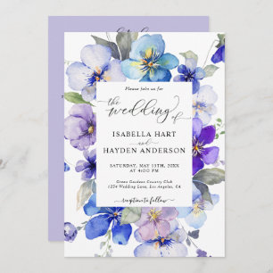 Invitation Floral Lavande Bleue Tout en 1 QR Code Mariage