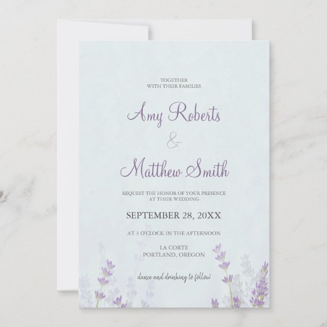 Invitation Floral Lavander Mariage (Devant)