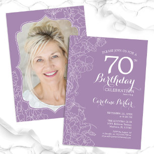 Invitation Floral Lavender Purple Photo 70e fête d'anniversai