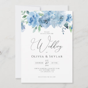 Invitation Floral Light Bébé Bleu QR Code Tout en un Mariage