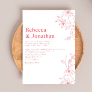 Invitation Floral Line Art Mariage rose