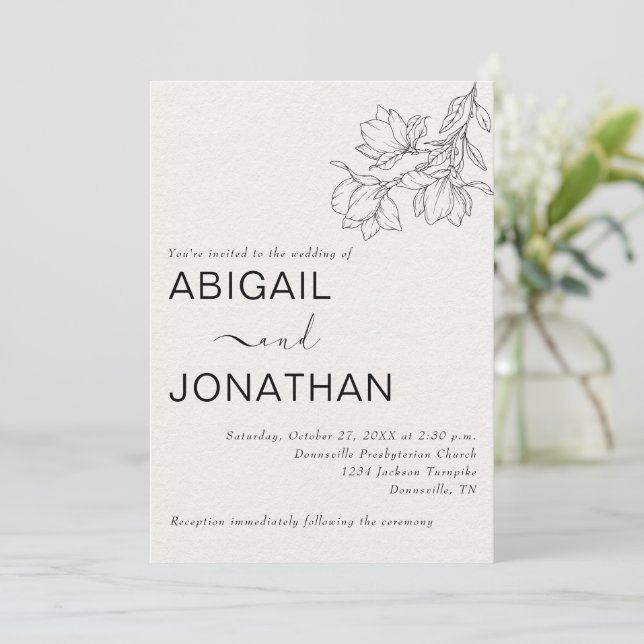 Invitation Floral Line Art minimaliste sur mesure Mariage ivo (Debout devant)