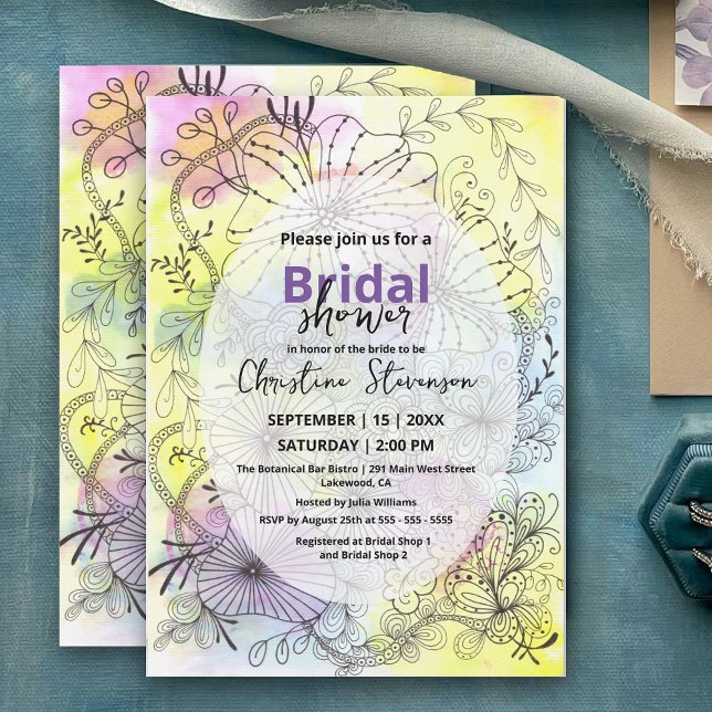Invitation Floral Line Art Pastel Aquarelle Fête des mariées (Créateur téléchargé)