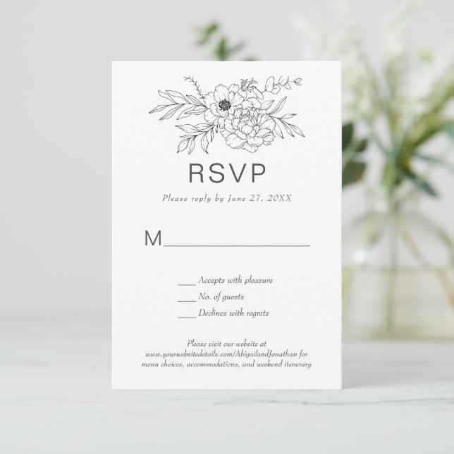 Invitation Floral Line Art Simple sur mesure Classic RSVP (Debout devant)