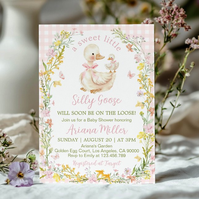 Invitation Floral Little Silly Goose Girl Baby Shower (Créateur téléchargé)