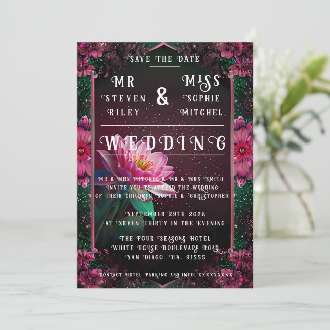 Invitation Floral Lotus Mariage Suite | Starry Night Romance (Debout devant)