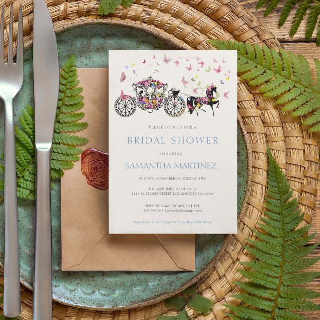 Invitation Floral Mariage Horse Carriage Papillons nuptiale (Créateur téléchargé)