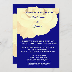 Invitation Floral Marine bleu ivoire blanc Rose Mariage