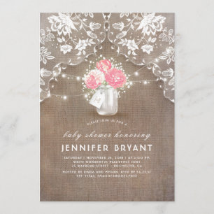 Invitation Floral Mason Jar Lace et Baby shower Burlap