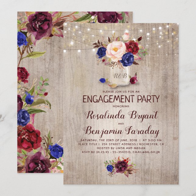 Invitation Floral Mason Jar Rustic (Devant / Derrière)