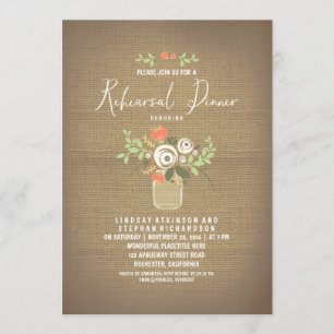 Invitation Floral Mason Jar Rustic Burlap Revue de répétition