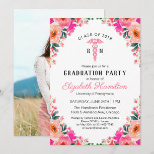 Invitation Floral Médicale Nuring School Grad Party Photo