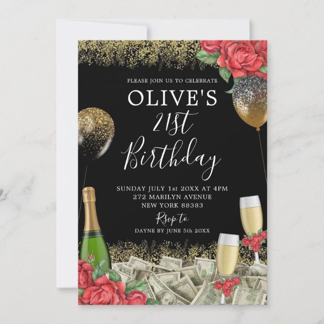 Invitation Floral mexicain Buchona Money Party Anniversaire (Devant)
