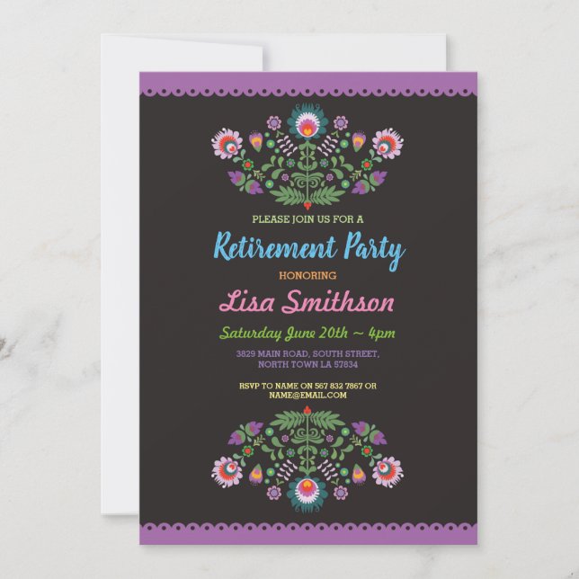 Invitation Floral mexicain de fiesta de partie de retraite (Devant)