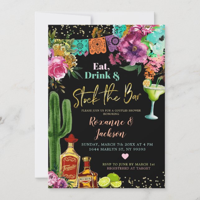 Invitation Floral Mexicain Fêtons Couples Douche Invitat (Devant)