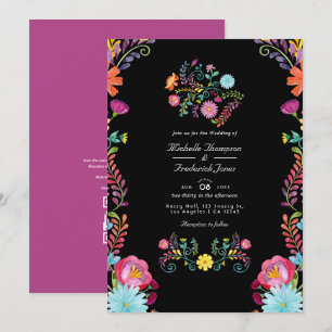 Invitation Floral mexicain Fiesta QR Code RSVP Mariage
