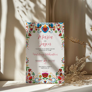 Invitation Floral mexicain Otomi coloré Mariage Fiesta