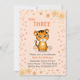 Invitation Floral mignon trois tigres 3e anniversaire Invitat