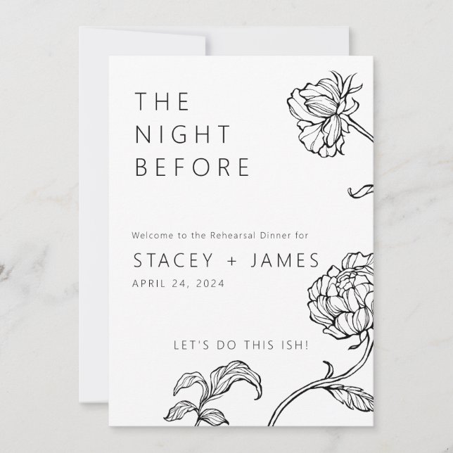 Invitation Floral minimal | La Nuit Avant Le Dîner De La Répé (Devant)