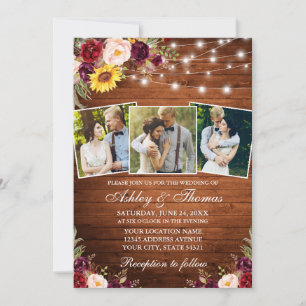 Invitation Floral mixte rustique 3 Photo Mariage Lumières en 