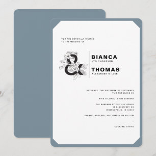 Invitation Floral moderne Dusty Bleu & Mariage blanc