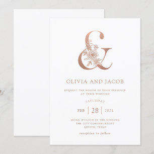 Invitation Floral moderne   Faux Rose Gold Ampersand Mariage