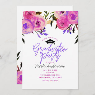 Invitation Floral moderne lumineux pourpre rose de fête de
