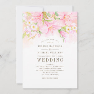 Invitation Floral Monogramme Aquarelle Bleu rose Mariage Boho