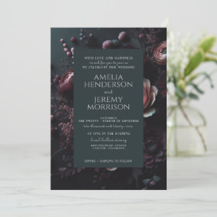 Invitation Floral Moody foncé avec code QR