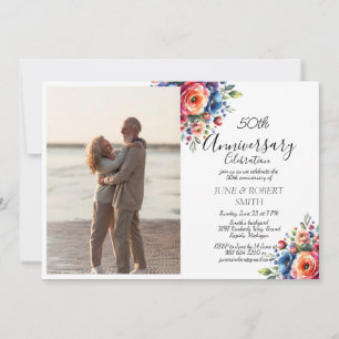 Invitation Floral multicolore Moderne 50e anniversaire mariag